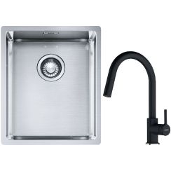 Set lavello in acciaio Franke Box 127.0453.653, rubinetto da cucina Franke Lina 115.0626.055