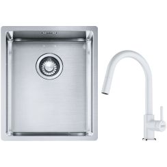 Set lavello in acciaio Franke Box 127.0453.653, rubinetto da cucina Franke Lina 115.0626.081