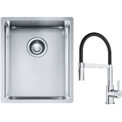 Set lavello in acciaio Franke Box 127.0453.653, rubinetto da cucina Franke Lina 115.0626.085
