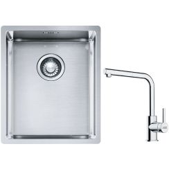 Set lavello in acciaio Franke Box 127.0453.653, rubinetto da cucina Franke Lina 115.0712.420