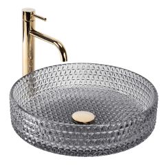 Rea Cristal lavabo 39x39 cm rotonda da appoggio grigio/pietra REA-U8880