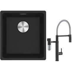 Set rubinetto da cucina Franke Vital Semi-Pro 120.0621.313, lavello in granito Franke Maris 125.0687.248