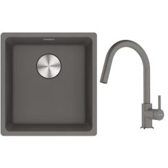 Set lavello in granito Franke Maris 125.0698.001, rubinetto da cucina Franke Lina 115.0626.057