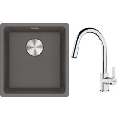 Set lavello in granito Franke Maris 125.0698.001, rubinetto da cucina Franke Lina 115.0693.229