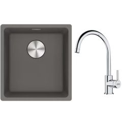 Set lavello in granito Franke Maris 125.0698.001, rubinetto da cucina Franke Lina 115.0693.228