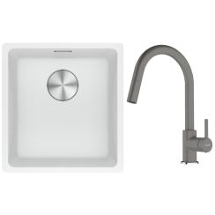 Set lavello in granito Franke Maris 125.0687.251, rubinetto da cucina Franke Lina 115.0626.057