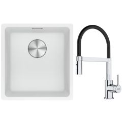 Set lavello in granito Franke Maris 125.0687.251, rubinetto da cucina Franke Lina 115.0626.085