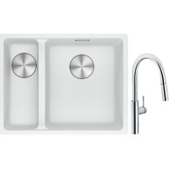 Set lavello in granito Franke Maris 125.0687.271, rubinetto da cucina Franke Pescara L Slide-In 115.0538.940