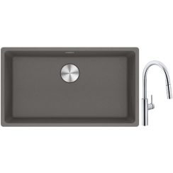 Set lavello in granito Franke Maris 125.0686.639, rubinetto da cucina Franke Pescara L Slide-In 115.0538.940