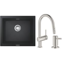 Set lavello in granito Grohe K700 31654AP0, rubinetto da cucina Grohe Minta 32321DC2, 40535DC0
