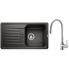 Set lavello in granito Blanco Favos Mini 526078, rubinetto da cucina Hagser Emma HGR40000035
