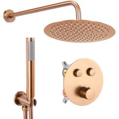 Rea Lungo set doccia a parete con termostato con soffione rame REA-P8808
