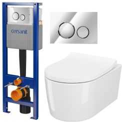 Set vaso WC con copriwater a discesa lenta Cersanit Inverto S701-419, modulo di installazione con placca di comando Cersanit S701-778