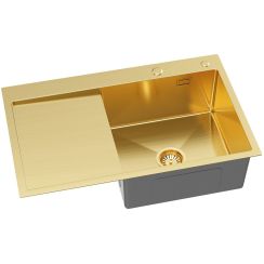 Ruvetti Masivo lavello con dispenser 78x49 cm oro 5002M_PVD_GOLD160_WP