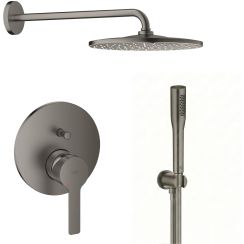 Set soffione doccia con braccio Grohe Rainshower 26558AL0, rubinetto per vasca e doccia Grohe Lineare 24064AL1, 26658AL0, 27400AL0, 28362A01