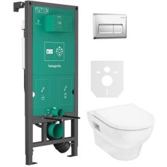 Set vaso WC con copriwater a discesa lenta Hansgrohe GladeLake S 60309450, modulo di installazione Hansgrohe iFrame universal 01022180, 66001000