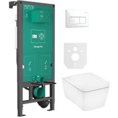 Set vaso WC con copriwater a discesa lenta Hansgrohe EluPura Q 60293450, modulo di installazione Hansgrohe iFrame universal 01022180, 66001450
