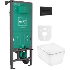 Set vaso WC con copriwater a discesa lenta Hansgrohe EluPura Q 60293450, modulo di installazione Hansgrohe iFrame universal 01022180, 66001670