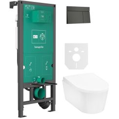 Set placca di comando Hansgrohe Element E 66003340, vaso WC Hansgrohe EluPura S 60193450, 01022180, 60148450
