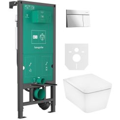Set vaso WC con copriwater a discesa lenta Hansgrohe EluPura Q 60293450, placca di comando Hansgrohe Element E 66003000, 01022180