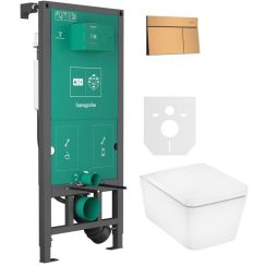 Set vaso WC con copriwater a discesa lenta Hansgrohe EluPura Q 60293450, placca di comando Hansgrohe Element E 66003140, 01022180