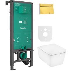 Set vaso WC con copriwater a discesa lenta Hansgrohe EluPura Q 60293450, placca di comando Hansgrohe Element E 66003990, 01022180