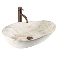 Rea Emilia lavabo 56x38 cm ovale da appoggio marrone/beige opaca REA-U3510