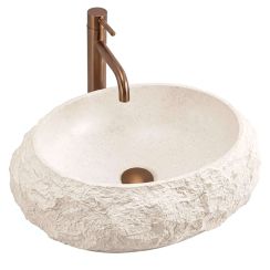 Rea Mika lavabo 50x38 cm ovale da appoggio grigio/pietra-marrone/beige opaca REA-U7347