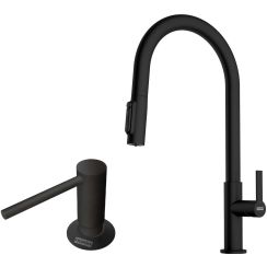 Set rubinetto da cucina Franke Maris Slim Clear Water J Pull-Out 120.0730.911, dispenser di liquidi Franke Comfort 112.0753.277