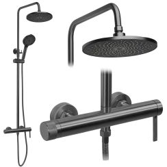 Rea Rivo set doccia a parete con soffione grafite REA-P9497