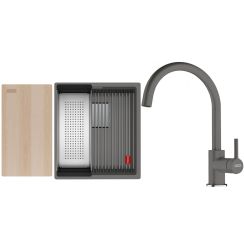 Set lavello in granito Franke Kanon 125.0749.648, rubinetto da cucina Franke Lina 115.0626.022