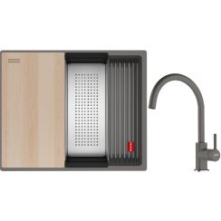 Set lavello in granito Franke Kanon 125.0749.658, rubinetto da cucina Franke Lina 115.0626.022