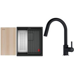 Set lavello in granito Franke Kanon 125.0749.654, rubinetto da cucina Franke Lina 115.0626.055