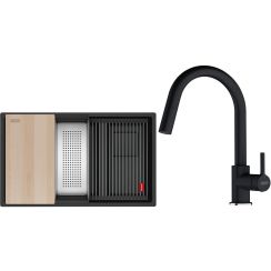Set lavello in granito Franke Kanon 125.0749.684, rubinetto da cucina Franke Lina 115.0626.055