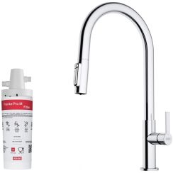 Set rubinetto da cucina Franke Maris Slim Clear Water J Pull-Out 120.0730.870, filtro sottolavello Franke Pro M Connect 150.0752.886