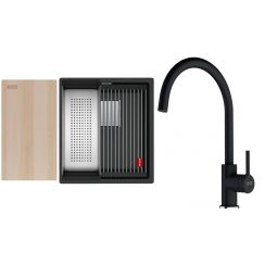 Set lavello in granito Franke Kanon 125.0749.650, rubinetto da cucina Franke Lina 115.0626.020