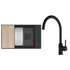 Set lavello in granito Franke Kanon 125.0749.674, rubinetto da cucina Franke Lina 115.0626.020
