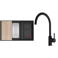 Set lavello in granito Franke Kanon 125.0749.684, rubinetto da cucina Franke Lina 115.0626.020