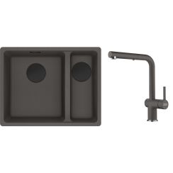 Set rubinetto da cucina Franke Active L Pull-Out Spray 115.0721.464, lavello in granito Franke Maris 125.0737.993