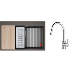 Set lavello in granito Franke Kanon 114.0749.639, rubinetto da cucina Franke Lina 115.0693.229