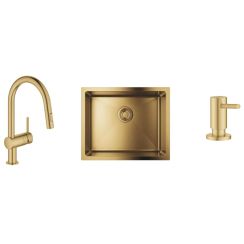 Set lavello in acciaio Grohe K700 31574GN1, rubinetto da cucina Grohe Minta 32321GN2, 40535GN0